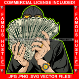 Gangster Man Ski Mask Yellow Eyes Cash Money Face Cover Gold Watch Hip Hop Rap Rapper Plug Trap Street Hood Ghetto Swag Thug Hustler Hustling Famous Hustle Baller Trapper Art Graphic Design Logo T-Shirt Print Printing JPG PNG SVG Vector Cut File