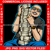 Oh My Cash! Gangster Man Bald Gold Glasses Watches Huge Money Stack Hip Hop Rap Rapper Plug Trap Street Hood Ghetto Swag Thug Hustler Hustling Famous Hustle Baller Trapper Art Graphic Design Logo T-Shirt Print Printing JPG PNG SVG Vector Cut File