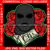 Savage Black Gangster Man Ski Mask Cash Money 100 Bill Bundles Red Roses Hip Hop Rap Plug Trap Street Hood Ghetto Swag Thug Hustler Hustling Famous Hustle Baller Trapper Art Graphic Design Logo T-Shirt Print Printing JPG PNG SVG Vector Cut File