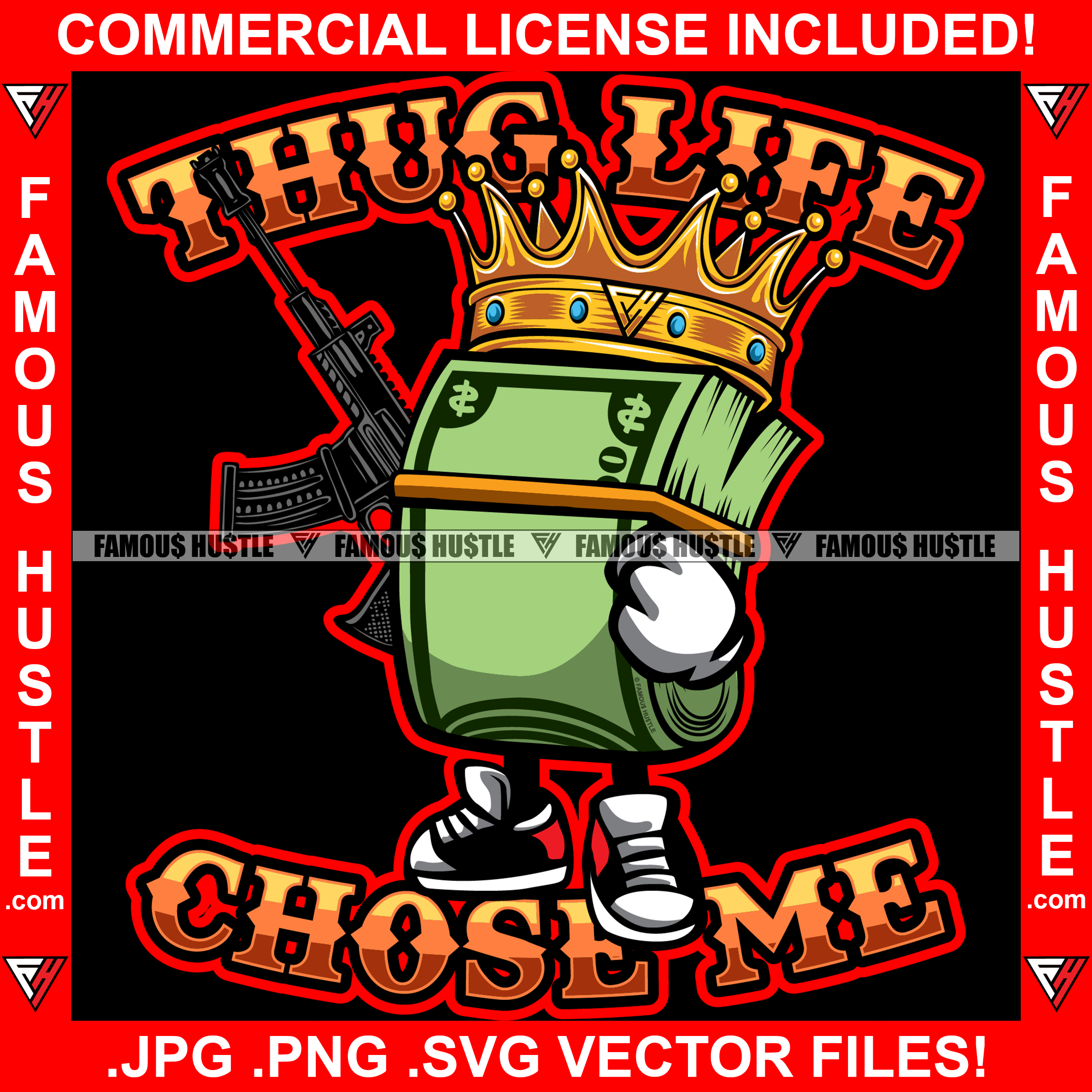 Thug Life Chose Me King Gangster Cash Money Bundle Cartoon Character M ...