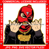 Famous Hustle Red Ski Mask Showing Gold Teeth Grill Mean Mug Flexing Jewelry Dripping Burglar Robber Face Hip Hop Rap Rapper Hustler Hustling Gang Member Balling Art Graphic Design Logo T-Shirt Print Printing JPG PNG SVG Vector Cut File