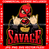 Savage Gangster Wearing Ski Mask Fingers In Mouth Showing Gold Teeth Grill Gang Member Hip Hop Rap Rapper Plug Trap Street Hood Ghetto Swag Famous Hustle Quote Art Graphic Design Logo T-Shirt Print Printing JPG PNG SVG Vector Cut File