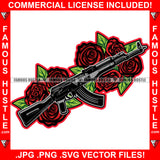 Married To The Game AK-47 Machine Gun Red Roses Full Magazine Tattoo Gun Rights 2nd Amendment Gangster Art Trap Plug Boss Street Savage Military Weapon Famous Hustle Thug Art Graphic Design Logo T-Shirt Print Printing JPG PNG SVG Vector Cut File