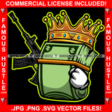 King Of Kings Gangster Cash Money Bundle Cartoon Character Machine Gun Hip Hop Rap Rapper Plug Trap Street Hood Ghetto Swag Thug Hustler Hustling Famous Hustle Art Graphic Design Logo T-Shirt Print Printing JPG PNG SVG Vector Cut File