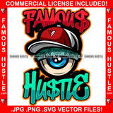Famous Hustle Gangster Eye Cartoon Blue Bandanna Cap Hip Hop Rap Rapper Dripping Plug Trap Street Hood Ghetto Swag Thug Hustler Dope Baller Trapper Hustling Flex Quote Art Graphic Design Logo T-Shirt Print Printing JPG PNG SVG Vector Cut File