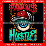 Famous Hustle Gangster Eye Cartoon Blue Bandanna Cap Hip Hop Rap Rapper Dripping Plug Trap Street Hood Ghetto Swag Thug Hustler Dope Baller Trapper Hustling Flex Quote Art Graphic Design Logo T-Shirt Print Printing JPG PNG SVG Vector Cut File