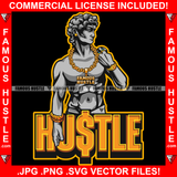 Hustle Gangster Street Man Statue Gold Jewelry Necklace Rings Watch Mean Face Hip Hop Rap Rapper Plug Trap Street Hood Ghetto Swag Thug Hustler Trapper Quote Art Graphic Design Logo T-Shirt Print Printing JPG PNG SVG Vector Cut File