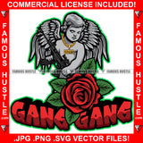 Gang Gang Street Demon Gangster Angel Statue Wings Gold Necklace Machine Gun Roses Hip Hop Rap Rapper Plug Trap Street Hood Ghetto Swag Thug Famous Baller Trapper Quote Art Graphic Design Logo T-Shirt Print Printing JPG PNG SVG Vector Cut File