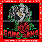 Gang Gang Street Demon Gangster Angel Statue Wings Gold Necklace Machine Gun Roses Hip Hop Rap Rapper Plug Trap Street Hood Ghetto Swag Thug Famous Baller Trapper Quote Art Graphic Design Logo T-Shirt Print Printing JPG PNG SVG Vector Cut File