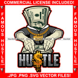 Famous Hustle $100 Bill Money King Cartoon Character Business Suit Gold Jewelry Cash Money Hip Hop Rap Plug Trap Hustler Hustling Sauce Dope Mob Slime Street Gang Quote Art Graphic Design Logo T-Shirt Print Printing JPG PNG SVG Vector Cut File