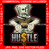 Famous Hustle $100 Bill Money King Cartoon Character Business Suit Gold Jewelry Cash Money Hip Hop Rap Plug Trap Hustler Hustling Sauce Dope Mob Slime Street Gang Quote Art Graphic Design Logo T-Shirt Print Printing JPG PNG SVG Vector Cut File