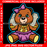 Boss Famous Hustle Adorable Cute Female Gangster Pink Teddy Bear Girl Cell Phone Cash Money Stacks Gold Chain Necklace Pink Bow Trap Street Hustler Hustling Drip Rich Adorable Art Graphic Design Logo Print Printing Vector SVG Cut File