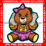Boss Famous Hustle Adorable Cute Female Gangster Pink Teddy Bear Girl Cell Phone Cash Money Stacks Gold Chain Necklace Pink Bow Trap Street Hustler Hustling Drip Rich Adorable Art Graphic Design Logo Print Printing Vector SVG Cut File