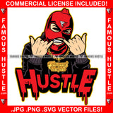 Hustle Red Ski Mask Showing Teeth Grill Jewelry Dripping Burglar Robber Face Hip Hop Rap Rapper Hustler Hustling Demon Rapper Dope Baller Trapper Flex Dripping Quote Art Graphic Design Logo T-Shirt Print Printing JPG PNG SVG Vector Cut File