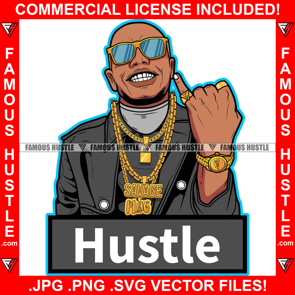 Hustle Gangster Bald Mean Face Man Gold Glasses Jewelry Lock Savage Pl ...