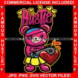 Hustle Killer Woman Gangster Female Teddy Bear Horror Girl Heartbroken Lady Bloody Chainsaw Cutting Heart Eye Patch Tattoo Hip Hop Rap Hustler Boss Drip Swag Famous Hustle Quote Art Graphic Design Logo T-Shirt Print Printing JPG PNG SVG Vector Cut File
