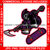 Grim Reaper Skull Skeleton Playing Skateboard Sneakers Hip Hop Rap Rapper Plug Trap Street Hood Ghetto Swag Thug Hustler Hustling Famous Hustle Baller Trapper Quote Art Graphic Design Logo T-Shirt Print Printing JPG PNG SVG Vector Cut File