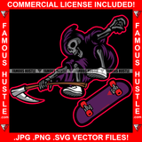 Grim Reaper Skull Skeleton Playing Skateboard Sneakers Hip Hop Rap Rapper Plug Trap Street Hood Ghetto Swag Thug Hustler Hustling Famous Hustle Baller Trapper Quote Art Graphic Design Logo T-Shirt Print Printing JPG PNG SVG Vector Cut File