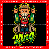 Gangster Teddy Bear King Scar Face Crown Gold Wine Drug Bottles Cash Money Bags In Both Hands Tattoo Hip Hop Rap Hustler Famous Hustle Quote Art Graphic Design Logo T-Shirt Print Printing JPG PNG SVG Vector Cut File