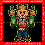 Gangster Teddy Bear King Scar Face Crown Gold Wine Drug Bottles Cash Money Bags In Both Hands Tattoo Hip Hop Rap Plug Trap Street Hood Ghetto Swag Thug Famous Hustle Baller Trapper Art Graphic Design Logo T-Shirt Print Printing JPG PNG SVG Vector Cut File