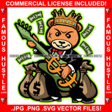 Oh My Cash! Gangster King Teddy Bear Scar Face Playing Guitar Cash Money Bags Falling Hip Hop Rap Rapper Plug Trap Ghetto Swag Thug Hustler Hustling Famous Hustle Trapper Art Graphic Design Logo T-Shirt Print Printing JPG PNG SVG Vector Cut File