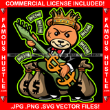 Oh My Cash! Gangster King Teddy Bear Scar Face Playing Guitar Cash Money Bags Falling Hip Hop Rap Rapper Plug Trap Ghetto Swag Thug Hustler Hustling Famous Hustle Trapper Art Graphic Design Logo T-Shirt Print Printing JPG PNG SVG Vector Cut File