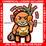 Money Bags Gangster Teddy Bear Gold Necklace Shooting Cash Gun Making It Rain Money Hip Hop Rap Rapper Plug Trap Street Hood Ghetto Swag Thug Hustler Famous Hustle Art Graphic Design Logo T-Shirt Print Printing JPG PNG SVG Vector Cut File