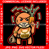 Money Bags Gangster Teddy Bear Gold Necklace Shooting Cash Gun Making It Rain Money Hip Hop Rap Rapper Plug Trap Street Hood Ghetto Swag Thug Hustler Famous Hustle Art Graphic Design Logo T-Shirt Print Printing JPG PNG SVG Vector Cut File