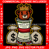 Mind On My Money Gangster King Teddy Bear Dollar Sign Eyes Cover In Cash Roll Bags Hip Hop Rap Trap Street Hood Ghetto Swag Thug Hustler Hustling Famous Hustle Baller Trapper Art Graphic Design Logo T-Shirt Print Printing JPG PNG SVG Vector Cut File