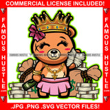 Mind Of A Hustler Heart Of A Queen Female Hustle Teddy Bear Gold Jewelry Crown Bow Cash Money Stacks Bags Wine Bottle Tattoo Hip Hop Rap Hustler Drip Plug Trap Street Famous Hustle Art Graphic Design Logo T-Shirt Print Printing JPG PNG SVG Vector Cut File