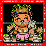 Mind Of A Hustler Heart Of A Queen Female Hustle Teddy Bear Gold Jewelry Crown Bow Cash Money Stacks Bags Wine Bottle Tattoo Hip Hop Rap Hustler Drip Plug Trap Street Famous Hustle Art Graphic Design Logo T-Shirt Print Printing JPG PNG SVG Vector Cut File