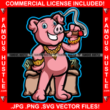 Big Dreams Gangster Cute Pig Smoking Gold Jewelry Watch Cash Money Bags Hip Hop Rap Plug Trap Street Hood Ghetto Swag Thug Hustler Hustling Famous Hustle Baller Trapper Art Graphic Design Logo T-Shirt Print Printing JPG PNG SVG Vector Cut File