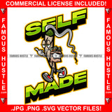 Self Made Cigar Drug Cartoon Character Smoking Cash Money Bag Sneakers Hip Hop Rap Rapper Plug Trap Street Hood Ghetto Swag Thug Hustler Hustling Famous Hustle Baller Trapper Quote Art Graphic Design Logo T-Shirt Print Printing JPG PNG SVG Vector Cut File
