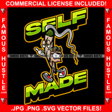Self Made Cigar Drug Cartoon Character Smoking Cash Money Bag Sneakers Hip Hop Rap Rapper Plug Trap Street Hood Ghetto Swag Thug Hustler Hustling Famous Hustle Baller Trapper Quote Art Graphic Design Logo T-Shirt Print Printing JPG PNG SVG Vector Cut File