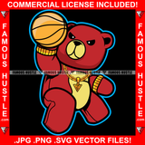 Famous Hustle Red Teddy Bear Gold Jewelry Basketball Ball Baller Tattoo Hip Hop Rap Hustler Gangster Boss Drip Swag Trap Hood Thug Street Rich Cartoon Character Art Graphic Design Logo T-Shirt Print Printing JPG PNG SVG Vector Cut File