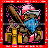 Born In The Streets Gangster Baby Girl Bandanna Face Cover Mask Hat Cap Baseball Bat Gold Coins Stack Cash Money Bags Diaper Hustling Trap Trapper Famous Hustle Baller Art Graphic Design Logo T-Shirt Print Printing JPG PNG SVG Vector Cut File