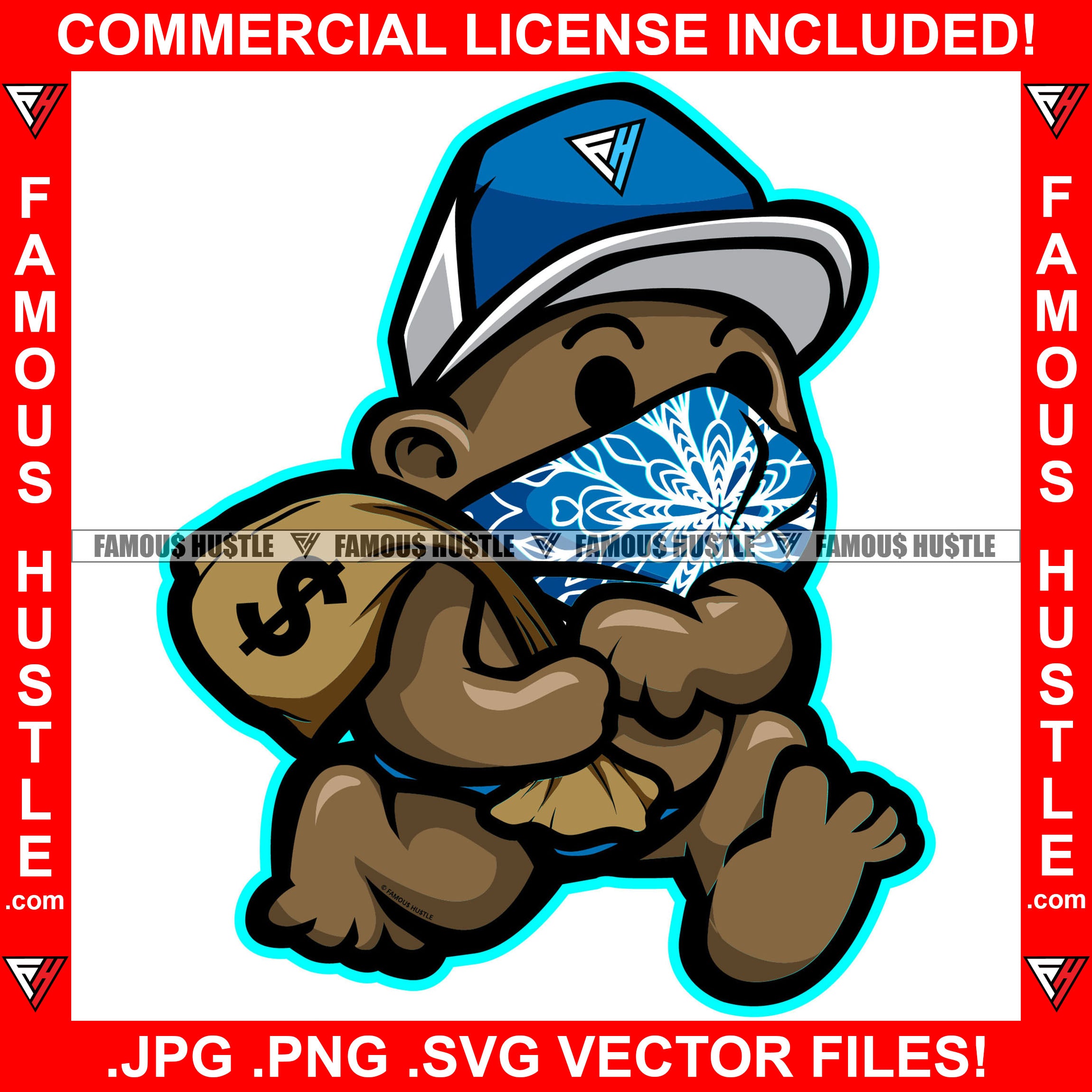 Gangster Black Baby Boy Blue Bandanna Face Cover Mask Cap Diaper Mean Face Cash Money Bag Hustling Hip Hop Rap Rapper Plug Trap Street Hood Trap Trapper Famous Hustle Art Graphic Design Logo T-Shirt Print Printing JPG PNG SVG Vector Cut File