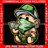 Paper Chaser Gangster Baby Boy Bandanna Face Cover Mask Hat Cap Gold Necklace Diaper Mean Face Cash Money Trap Trapper Rapper Dope Baller Hustling Flex Dripping Famous Hustle Art Graphic Design Logo T-Shirt Print Printing JPG PNG SVG Vector Cut File