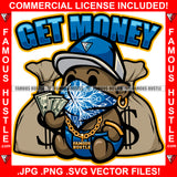 Get Money Gangster Baby Black Boy Blue Bandanna Face Cover Mask Cap Diaper Cash Money Bags Gold Jewelry Trap Trapper Famous Hustle Dope Baller Trapper Street Flex Dripping Quote Art Graphic Design Logo T-Shirt Print Printing JPG PNG SVG Vector Cut File