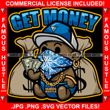 Get Money Gangster Baby Black Boy Blue Bandanna Face Cover Mask Cap Diaper Cash Money Bags Gold Jewelry Trap Trapper Famous Hustle Dope Baller Trapper Street Flex Dripping Quote Art Graphic Design Logo T-Shirt Print Printing JPG PNG SVG Vector Cut File