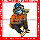 Paid In Full Gangster Black Boy Blue Bandanna Face Mask Cap Black Glasses Gold Dollar Sign Earrings Necklace Sneaker Diaper Cash Money Hustling Trap Trapper Famous Hustle Art Graphic Design Logo T-Shirt Print Printing JPG PNG SVG Vector Cut File