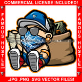 Gangster Baby Boy Blue Bandanna Face Cover Mask Hat Cap Black Glasses Gold Jewelry Sneaker Diaper Mean Face Cash Money Big Bag Hustling Trap Trapper Famous Hustle Art Graphic Design Logo T-Shirt Print Printing JPG PNG SVG Vector Cut File