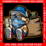 Gangster Baby Boy Blue Bandanna Face Cover Mask Hat Cap Black Glasses Gold Jewelry Sneaker Diaper Mean Face Cash Money Big Bag Hustling Trap Trapper Famous Hustle Art Graphic Design Logo T-Shirt Print Printing JPG PNG SVG Vector Cut File