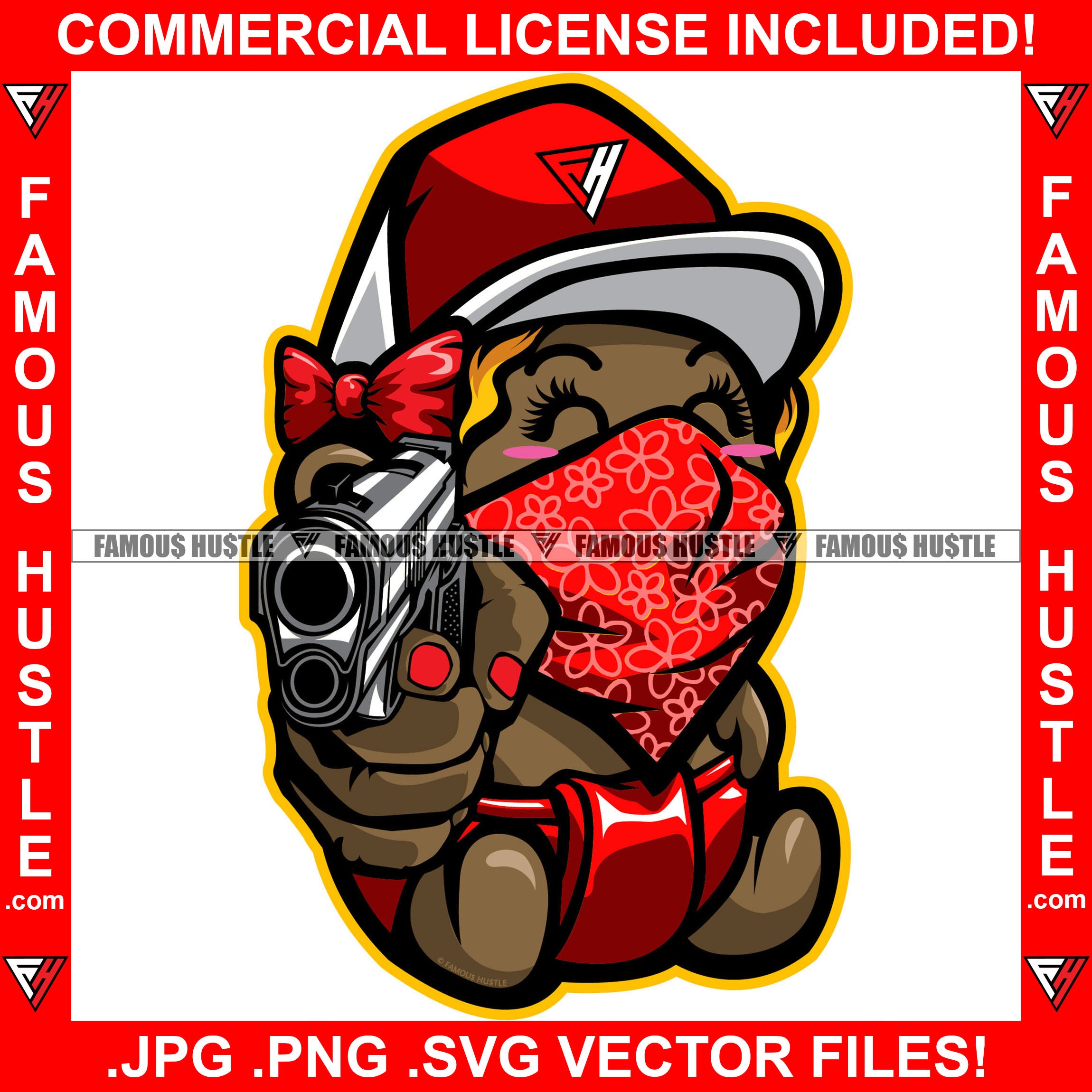Gangster Baby Girl Red Bandanna Face Cover Mask Hat Cap Gold Jewelry Necklace Sneaker Diaper Mean Face Machine Gun Hustling Trap Trapper Famous Hustle Baller Art Graphic Design Logo T-Shirt Print Printing JPG PNG SVG Vector Cut File