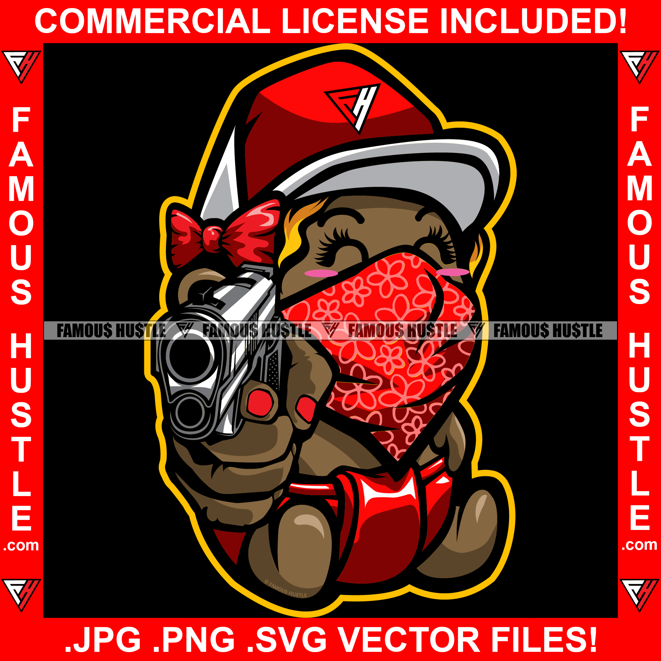 Gangster Baby Girl Red Bandanna Face Cover Mask Hat Cap Gold Jewelry Necklace Sneaker Diaper Mean Face Machine Gun Hustling Trap Trapper Famous Hustle Baller Art Graphic Design Logo T-Shirt Print Printing JPG PNG SVG Vector Cut File
