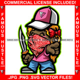 Problem Child Gangster Baby Girl Red Bandanna Face Cover Mask Hat Cap Knife Red Bow Hip Hop Rap Trap Street Hood Swag Thug Hustler Hustling Famous Hustle Baller Trapper Art Graphic Design Logo T-Shirt Print Printing JPG PNG SVG Vector Cut File