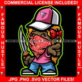 Problem Child Gangster Baby Girl Red Bandanna Face Cover Mask Hat Cap Knife Red Bow Hip Hop Rap Trap Street Hood Swag Thug Hustler Hustling Famous Hustle Baller Trapper Art Graphic Design Logo T-Shirt Print Printing JPG PNG SVG Vector Cut File