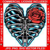 For Life Gangsters Ribs Heart Shape Bones Red Rose Flower Horror Hollow Hip Hop Rap Rapper Plug Trap Street Hood Ghetto Swag Thug Hustler Trapper Art Graphic Design Logo T-Shirt Print Printing JPG PNG SVG Vector Cut File