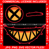 Famous Hustle Smiling Cross Eye Face Sharp Teeth Winked Hip Hop Rap Rapper Plug Trap Street Hood Ghetto Swag Thug Hustler Hustling Baller Trapper Art Graphic Design Logo T-Shirt Print Printing JPG PNG SVG Vector Cut File