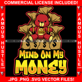 Mind On My Money Gangster Teddy Bear Scar Angry Face Gold Jewelry Tattoo Hip Hop Rap Plug Trap Street Hood Ghetto Swag Thug Drip Dripping Famous Hustle Quote Art Graphic Design Logo T-Shirt Print Printing JPG PNG SVG Vector Cut File